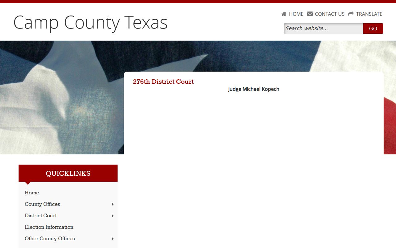 Camp County case search page for the 276th District Court