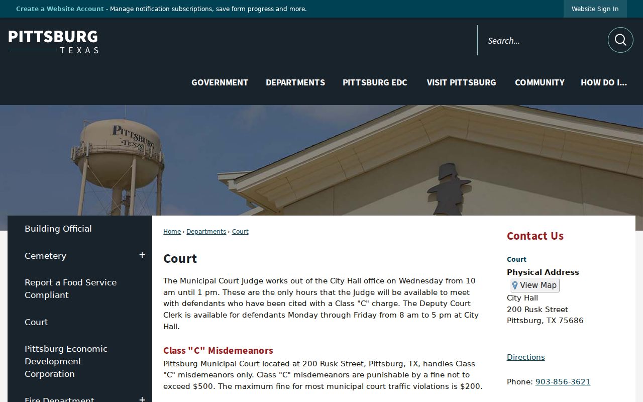 Official Pittsburg Municipal Court page at City Hall