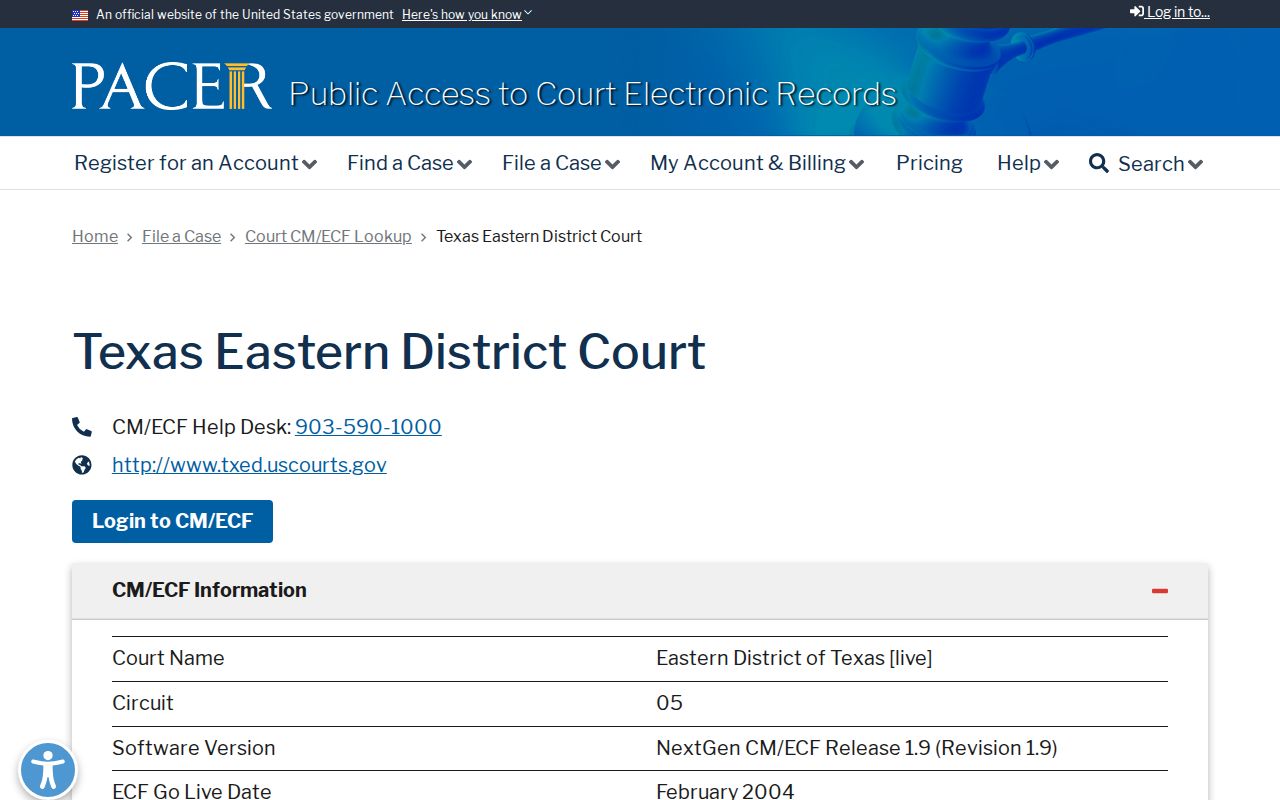 PACER locator for Camp County federal court records